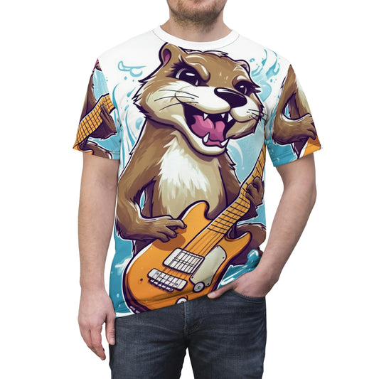 Otter Guitar Music Player Furry Animal Graphic Unisex Cut & Sew Tee (AOP)