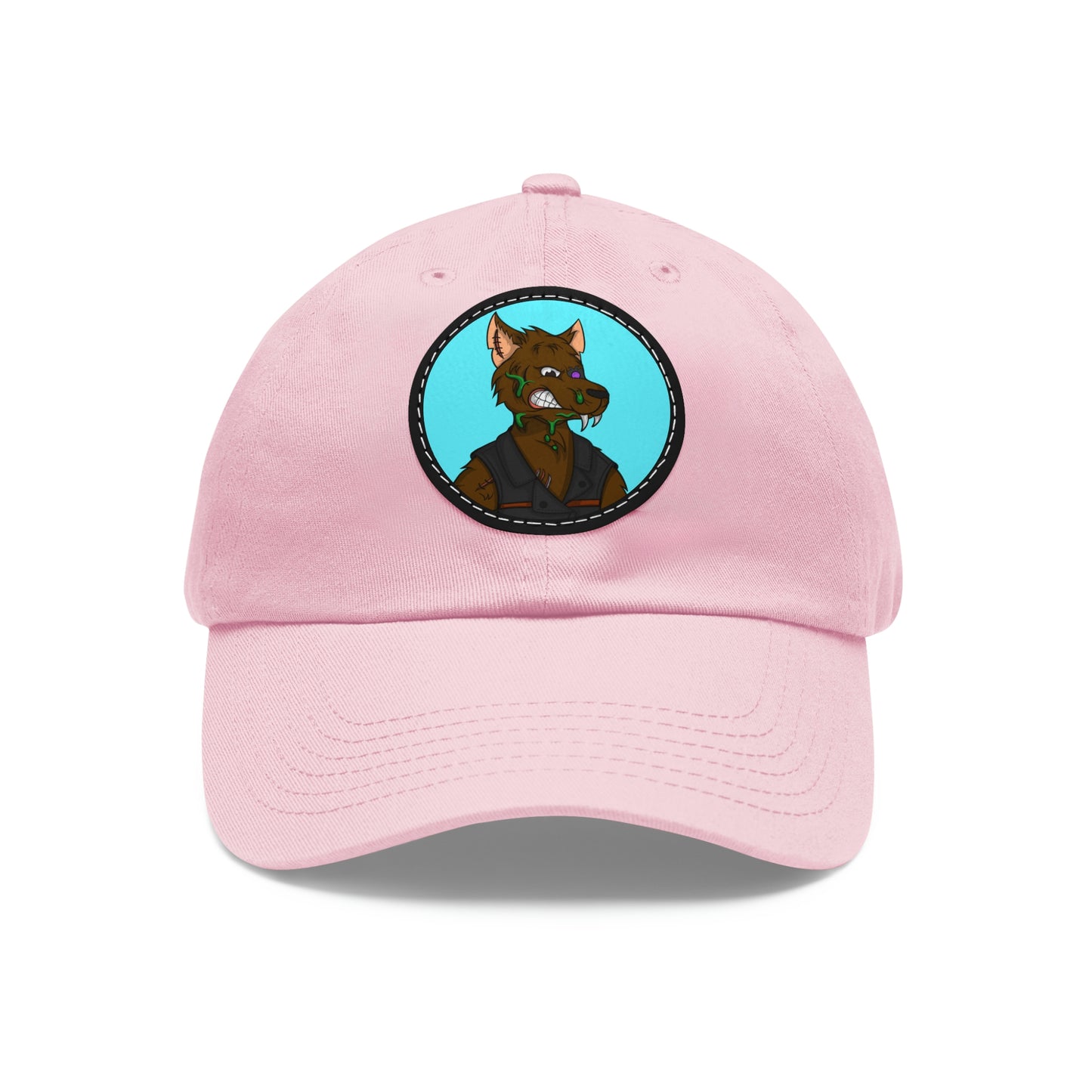 Biker Wolf Dad Hat with Leather Patch (Round)