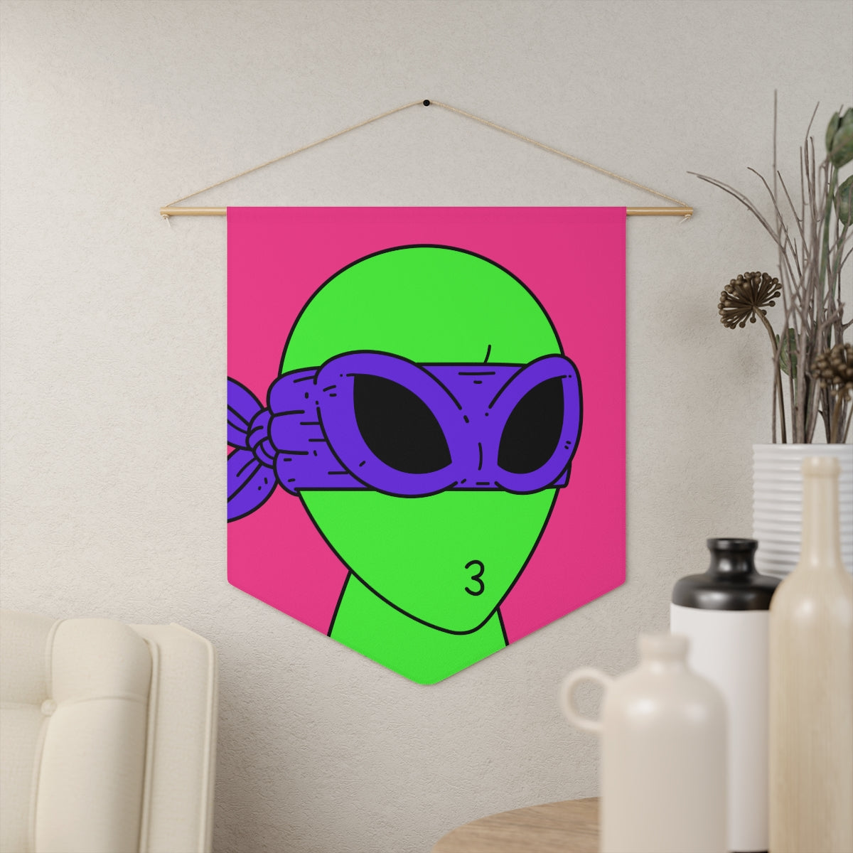 Green Vampire Alien Purple Ninja Mask Yellow Backpack Visitor Bed Pennant