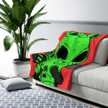 Cat Ears Armored Green Future Alien Cyborg Machine Visitor Sherpa Fleece Blanket