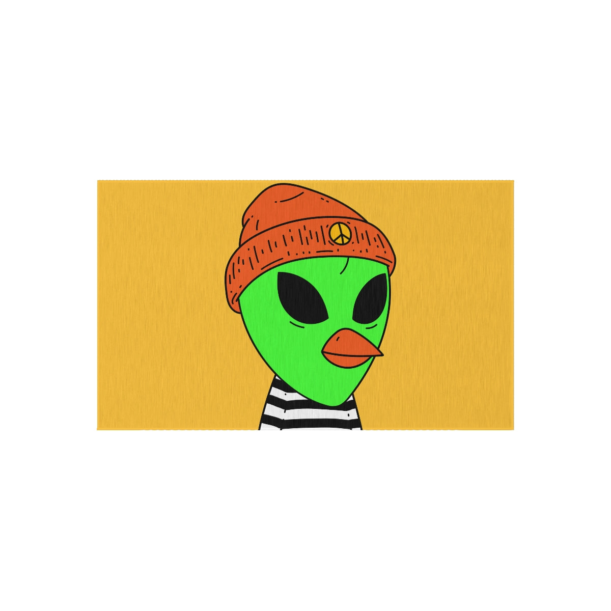 Burb Beak Verde Alien Naranja Sombrero de la paz Camisa a rayas blancas y negras Alfombra para exteriores