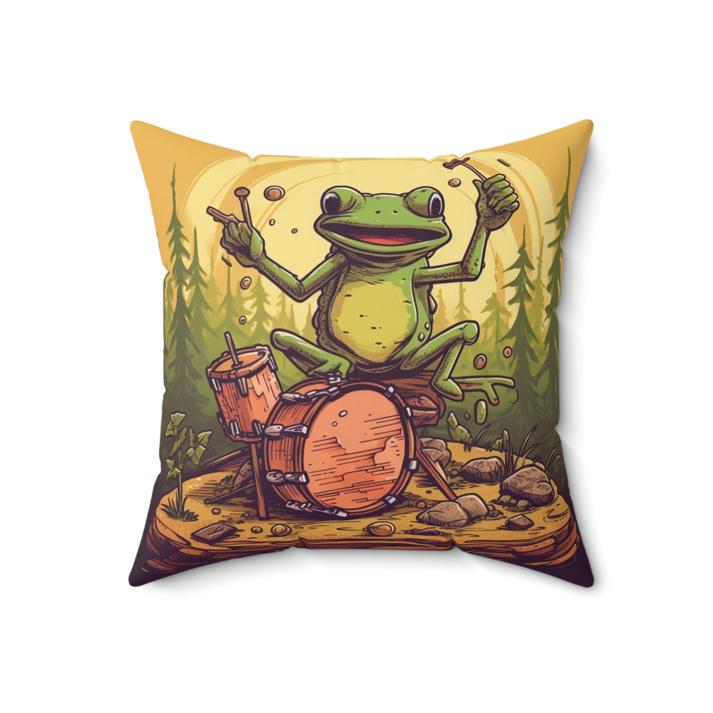 Frog Swamp Drum Player Music Graphic Spun Polyester Square Pillow