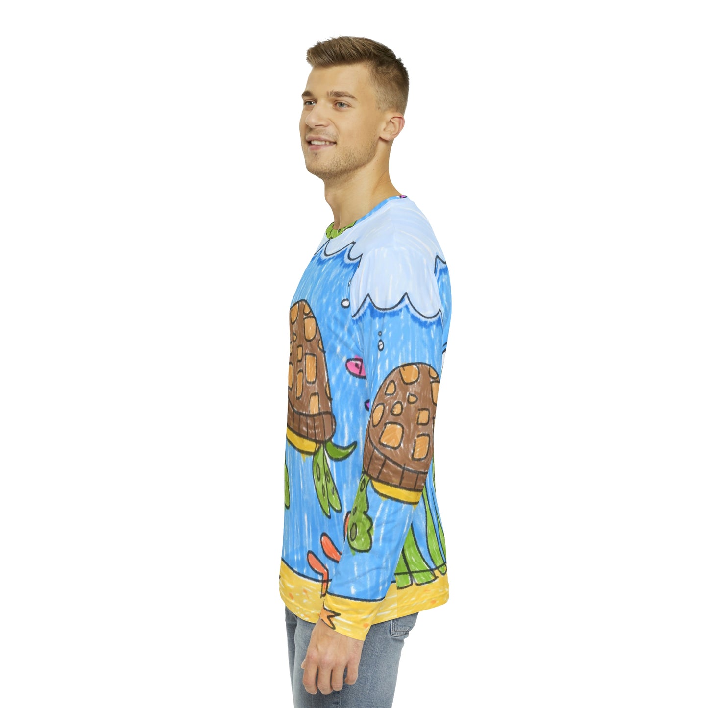 Sea Turtle Beach Sand Ocean Men's Long Sleeve AOP Shirt