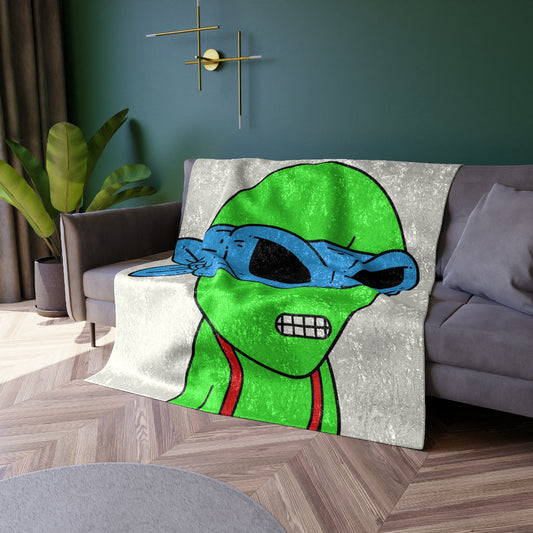 Green Alien Blue Ninja Mask Red Suspenders Visitor Crushed Velvet Blanket - Visitor751