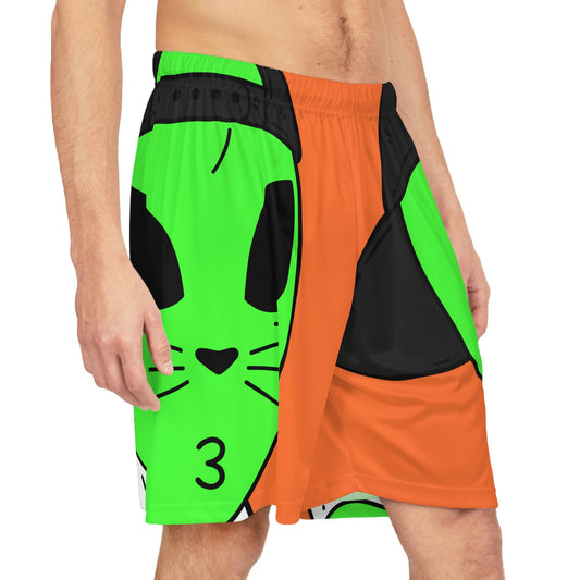 Cat Whiskers Visitor Green Alien Basketball Shorts (AOP)