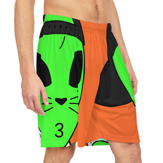 Pantalones cortos de baloncesto Cat Whiskers Visitor Green Alien (AOP) 