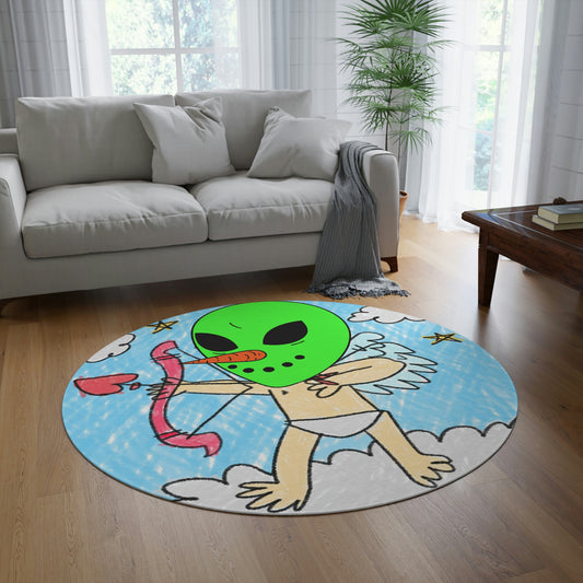 Valentine Alien Heart Love Veggie Visi Vegetable Visitor Round Rug