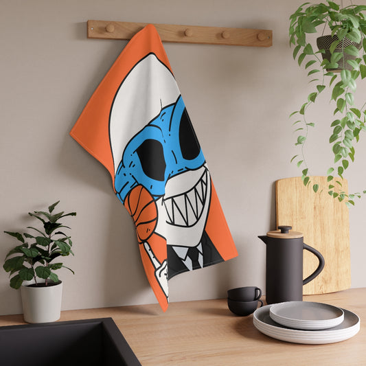 Alien BBall Sport Ninja Mask Big Smile Teeth Game Player Orange Basketball Kitchen Towel