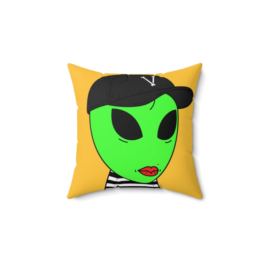 Black Striped Shirt Visitor Green Alien Black Cap V Spun Polyester Square Pillow