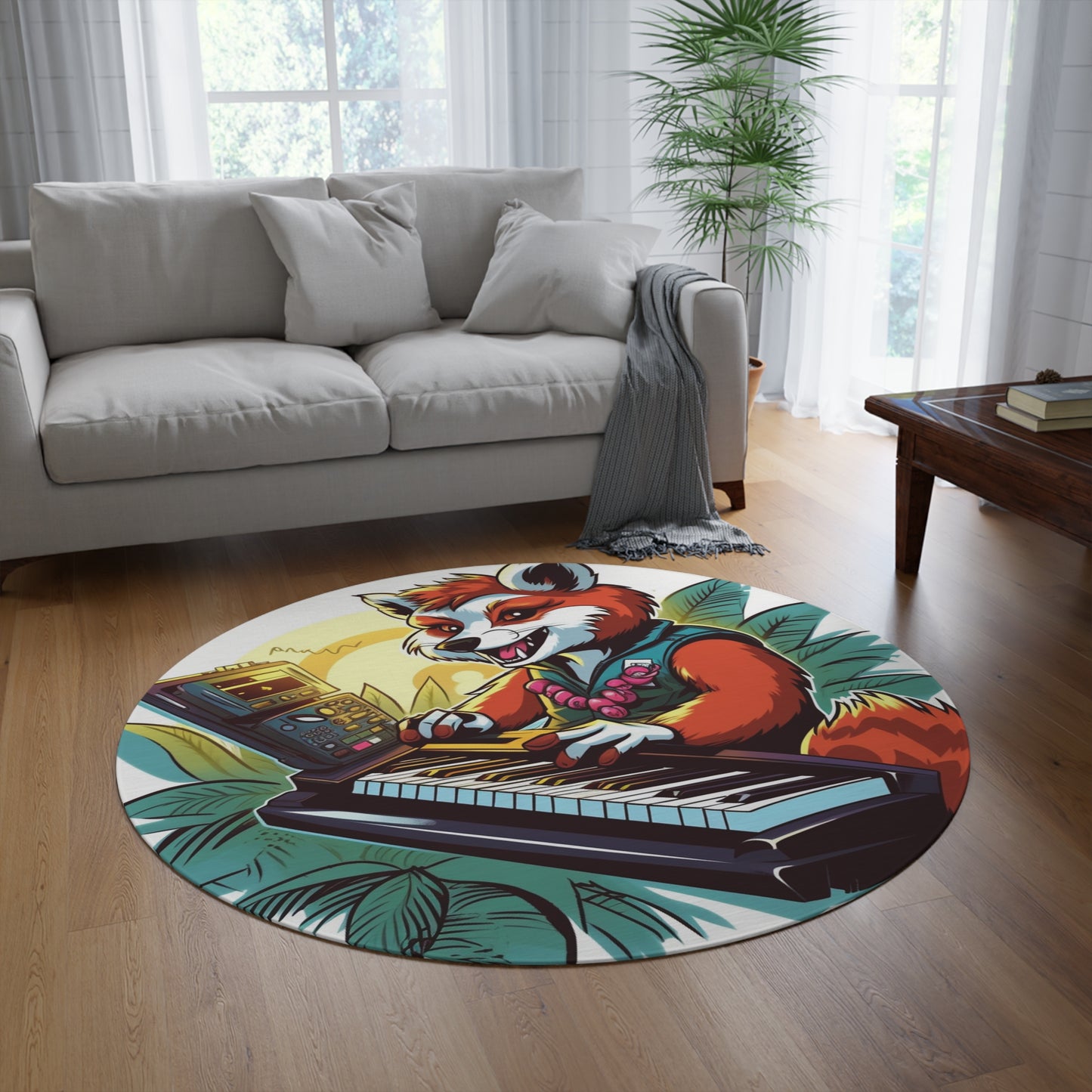 Red Panda Keyboard Music Piano Graphic Round Rug