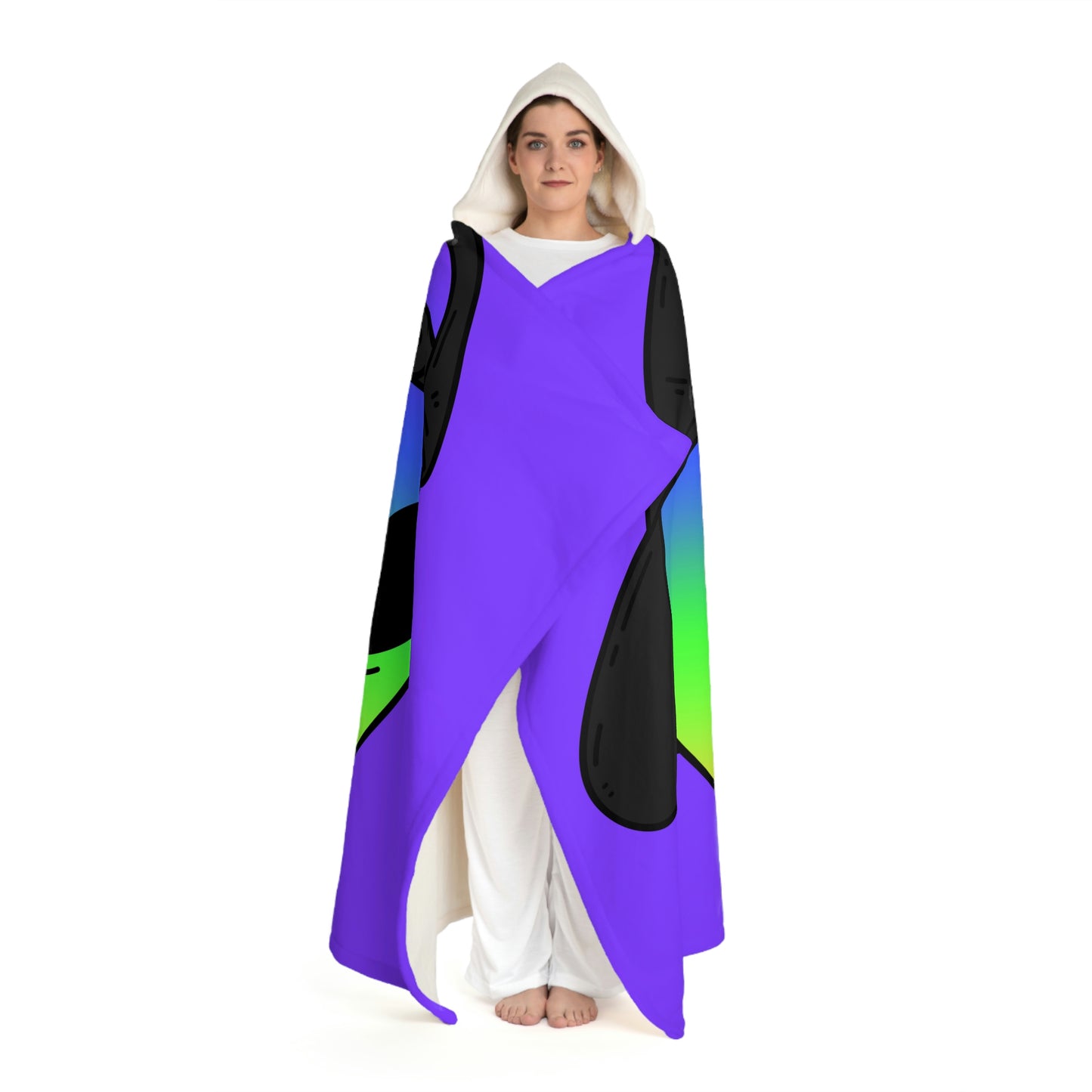 Rainbow Peace Alien Squid Mouth Visitor Hooded Sherpa Fleece Blanket