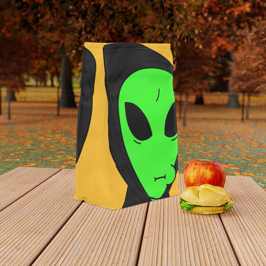 Green Alien Black Hoodie Sweatshirt Cartoon Character Visitor Polyester Lunch Bag