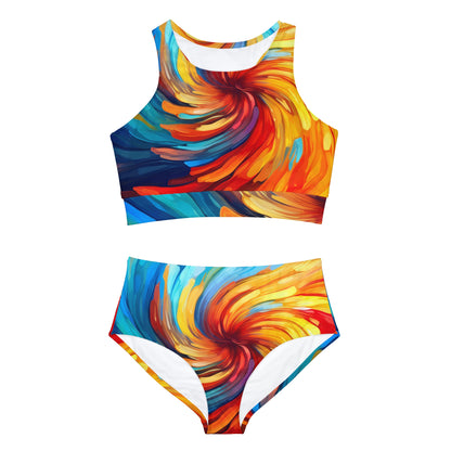 Sporty Bikini Set with Vibrant Swirls - Abstract Art Design (AOP)