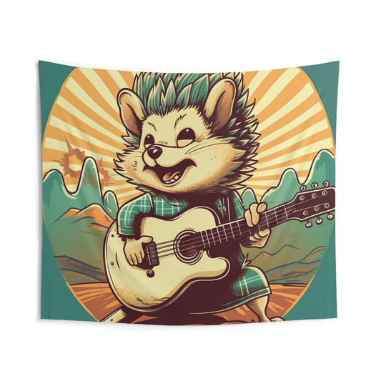 Hedgehog Old Style Classic Guitarist Digital Design Indoor Wall Tapestries