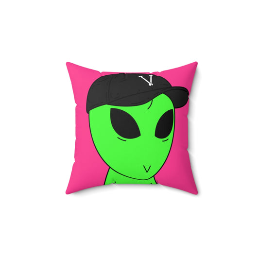 V Face Visitor Green Body Alien Black Hat Visi Spun Polyester Square Pillow