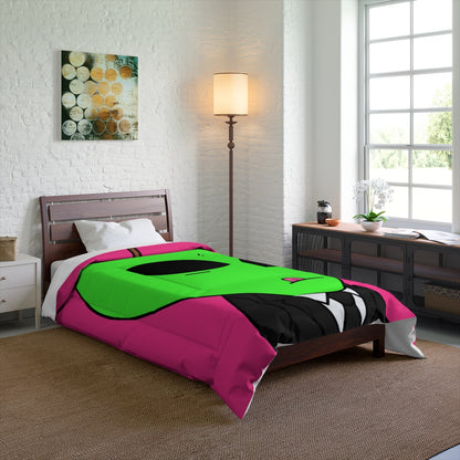 Green Apple Head Tongue Out Black Business Suit Visitor Bed Comforter