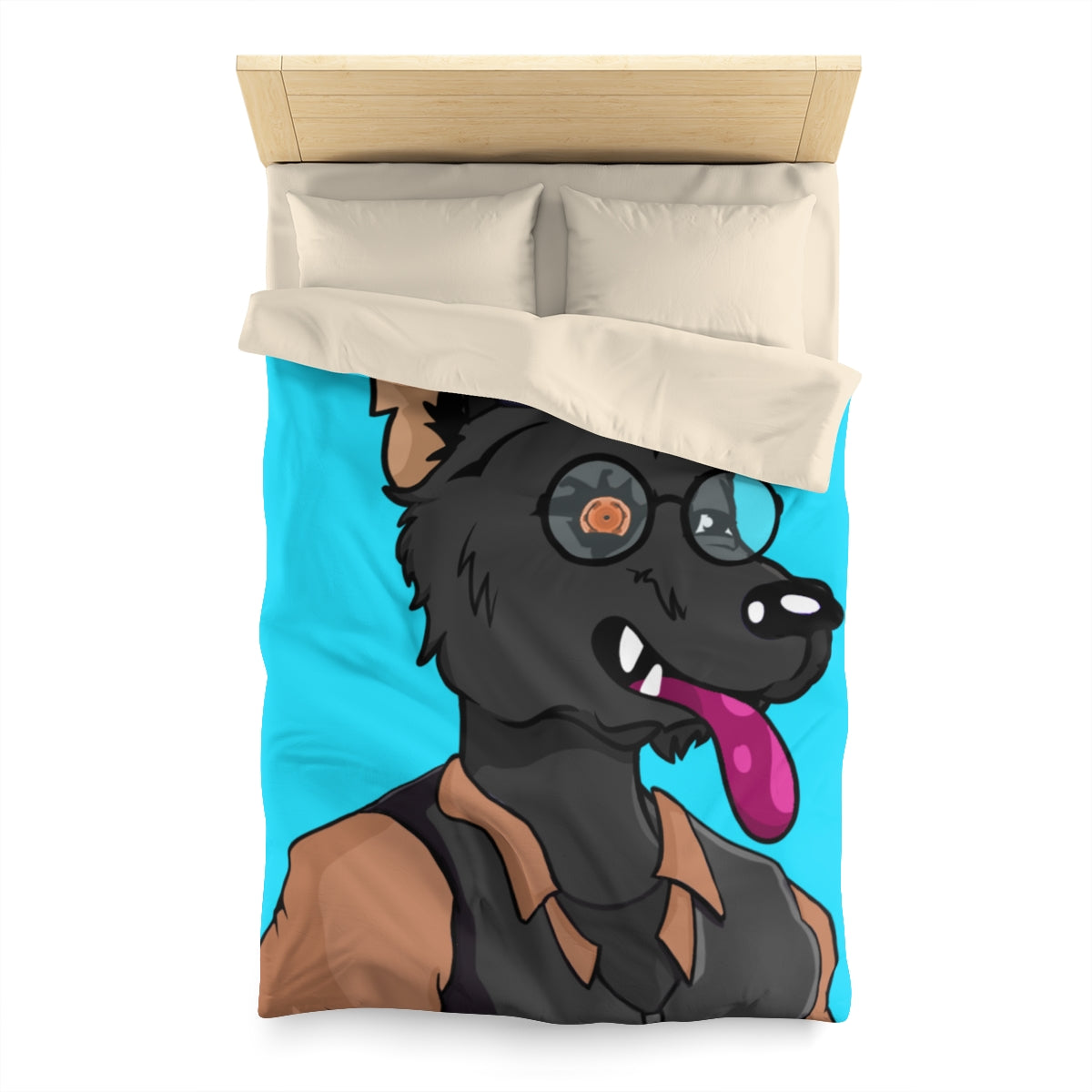 Cyborg Wolf Detective Tongue Out Round Glasses Microfiber Duvet Cover