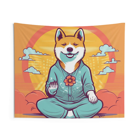 Shiba Inu Yoga Cartoon Crypto Dog Japanese Namaste: Indoor Wall Tapestries