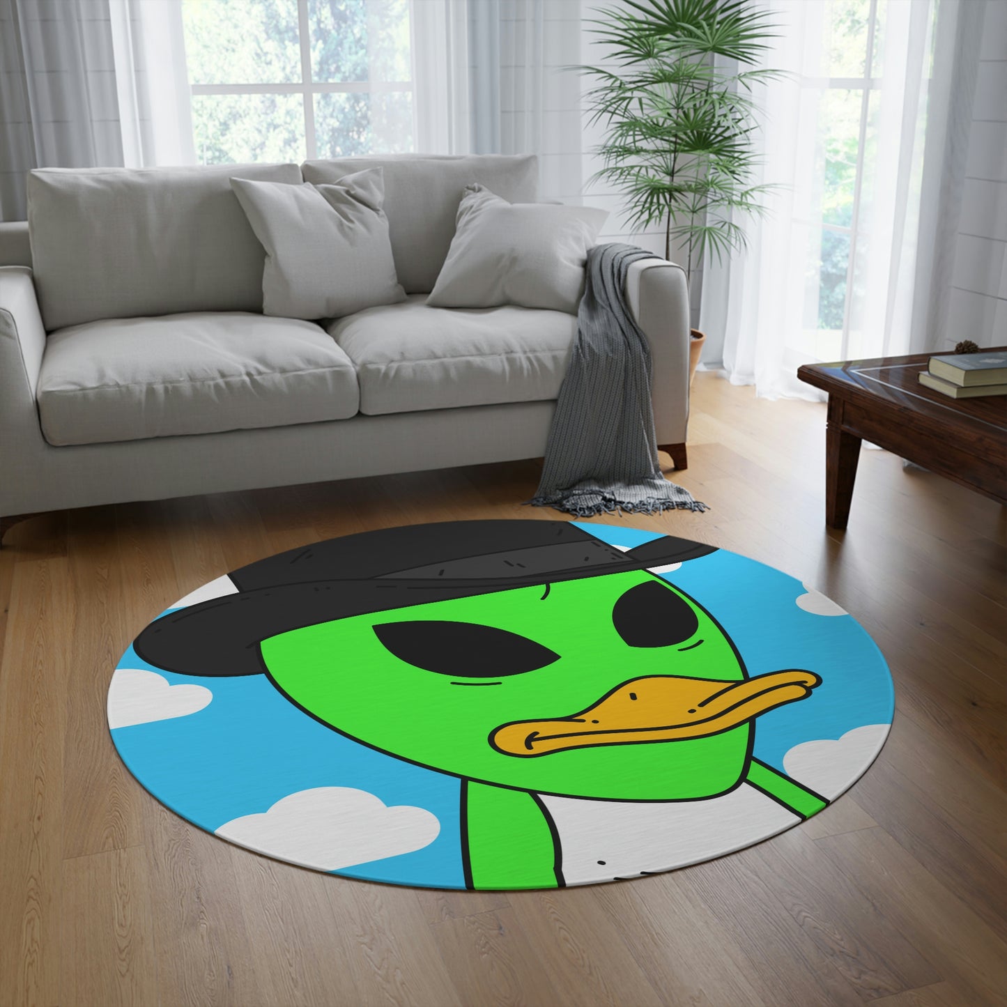 The Visitors Green Alien Duck Black Top Hat Round Rug - Visitor751