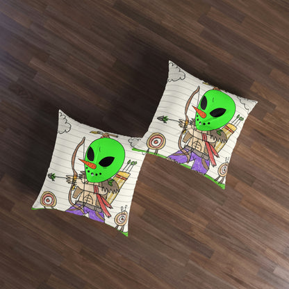 Marksman Archer Veggie Visi Vegetable Visitor Alien Arrow Tufted Floor Pillow, Square