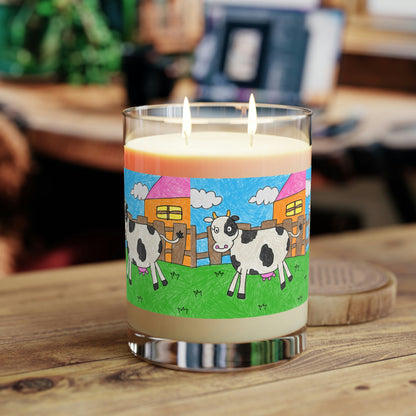 Cow Moo Farm Barn Animal Character Scented Candle - Full Glass, 11oz