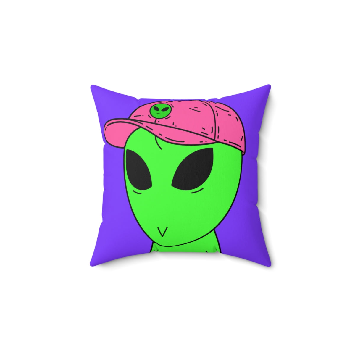 Green Alien V Face Pink Visi hat Visitor Spun Polyester Square Pillow