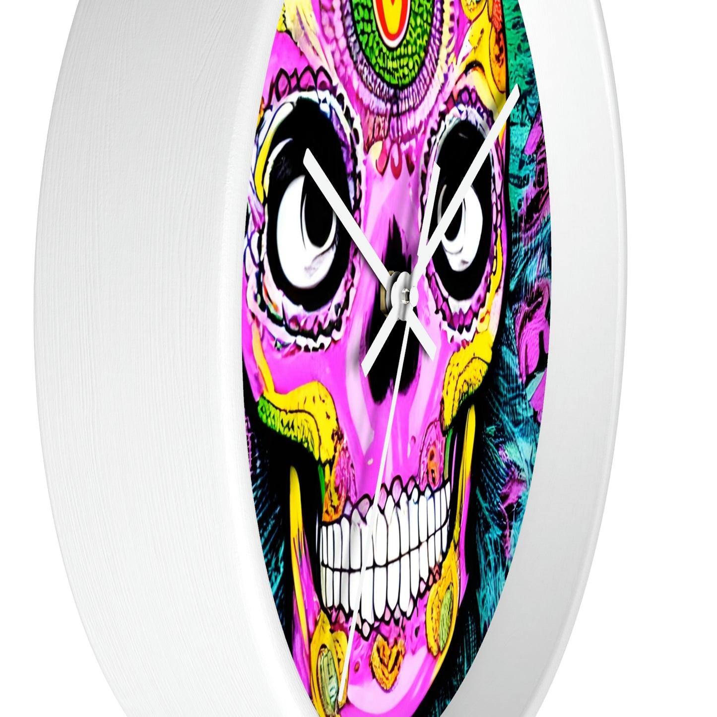 Trippy psychedelic Skull Skeleton Head Face Wall clock