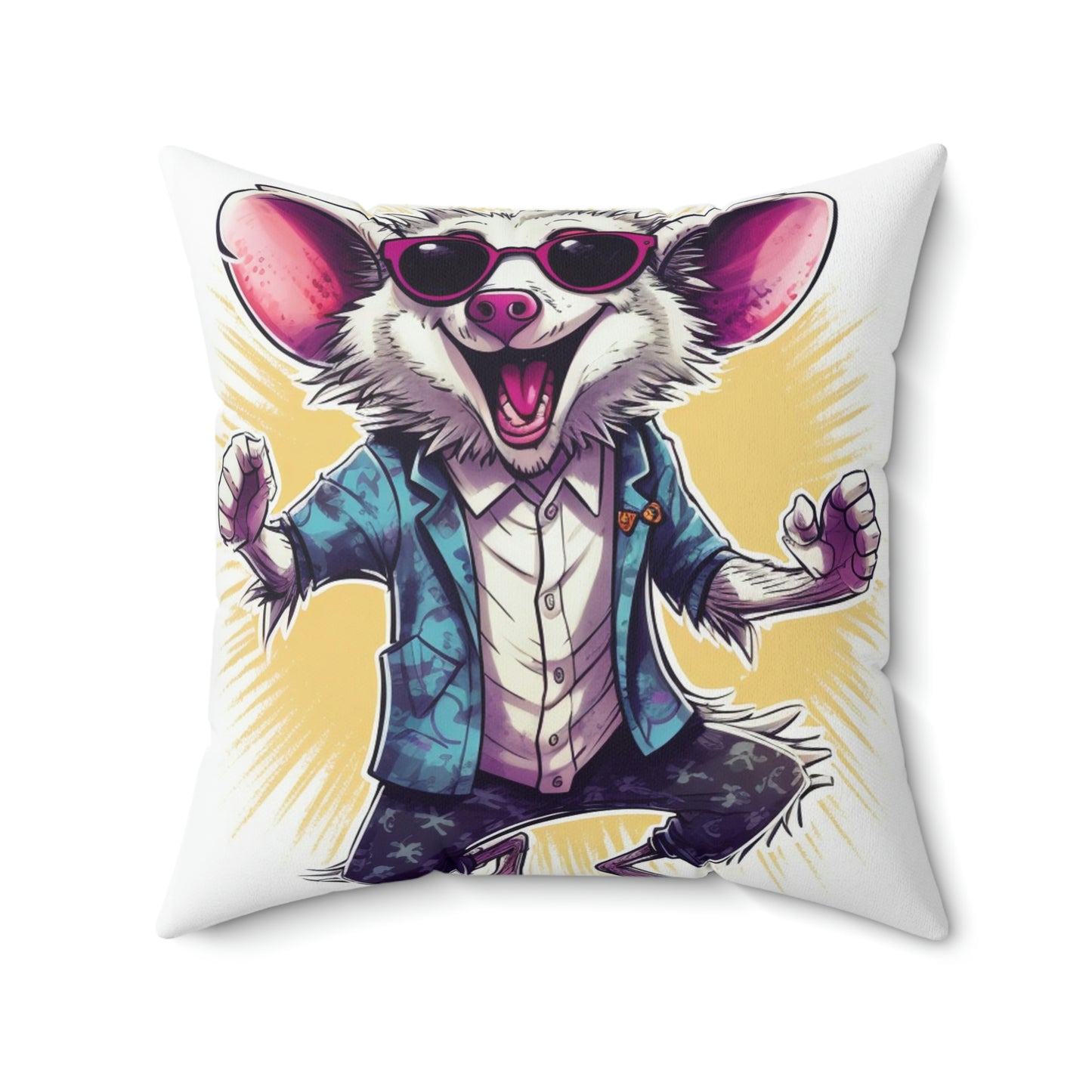 Joyous Opossum Cartoon Anime Design Spun Polyester Square Pillow