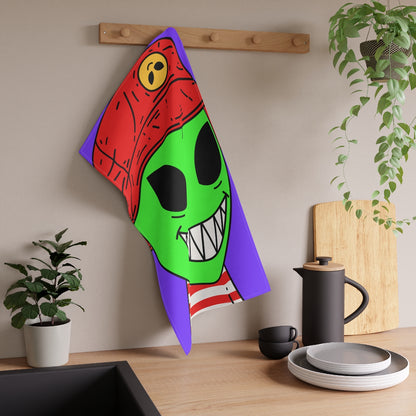 Alien Character Cartoon Red Hat Striped Shirt Big Smile Kitchen Towel