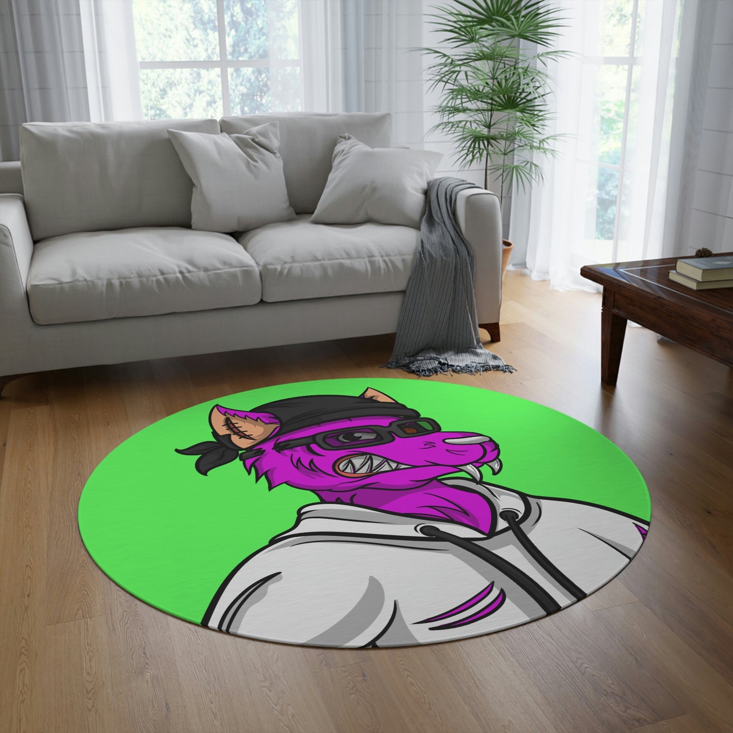 Alfombra Redonda Con gráfico de fitness de hombre lobo Cyborg morado