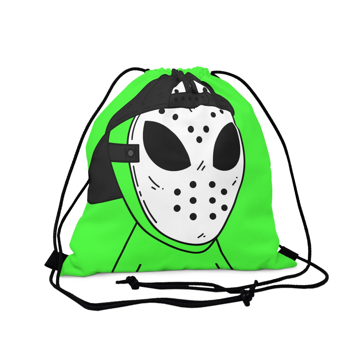 White Hockey Mask Green Alien Visitor  Outdoor Drawstring Bag