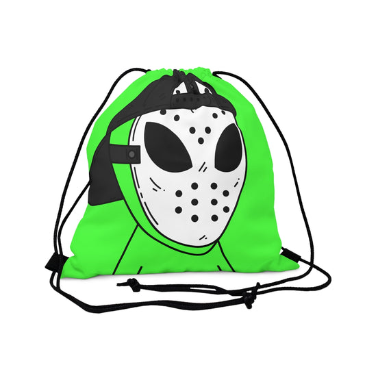 White Hockey Mask Green Alien Visitor  Outdoor Drawstring Bag
