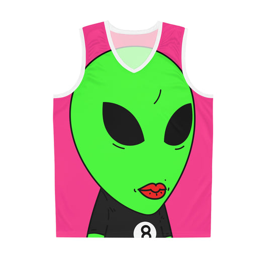 8 Ball Green Alien Lipstick Visitante Pool Player Juego Camiseta de baloncesto 