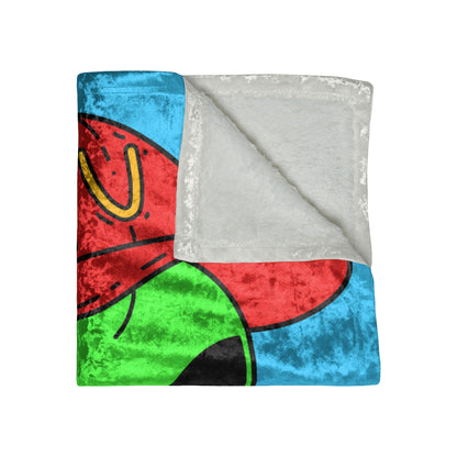 Visitors Alien Green Large O Face Red Visi V Hat Yellow Black Striped shirt Round Crushed Velvet Blanket