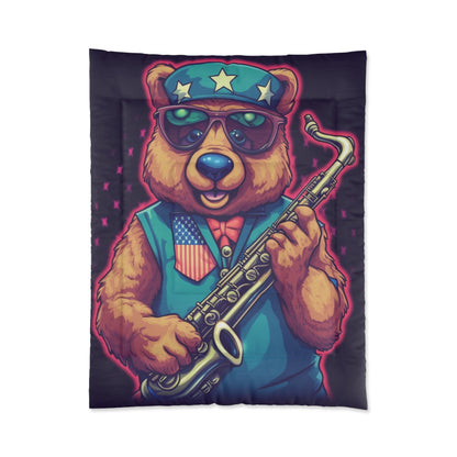 Jazz Stars and Stripes: Celebrate 4th of July with the Patriotic Bear's Saxophone Comforter