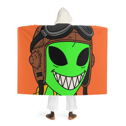 Aviator Flying Cap Green Alien Visitor Big Smile Teeth Yellow Backpack Hooded Sherpa Fleece Blanket