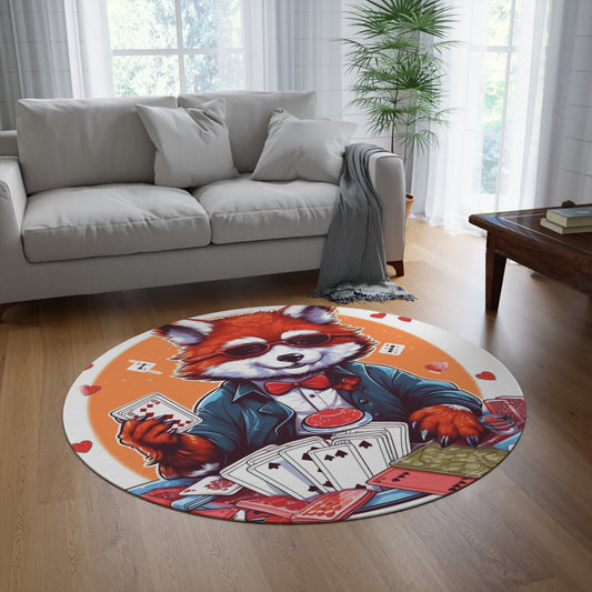 Red Panda Poker Card Player Anime Graphic Round Rug