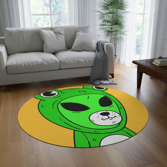 Green KekFrog Alien Space Character Cartoon Dog Bear Face Visitor Round Rug - Visitor751