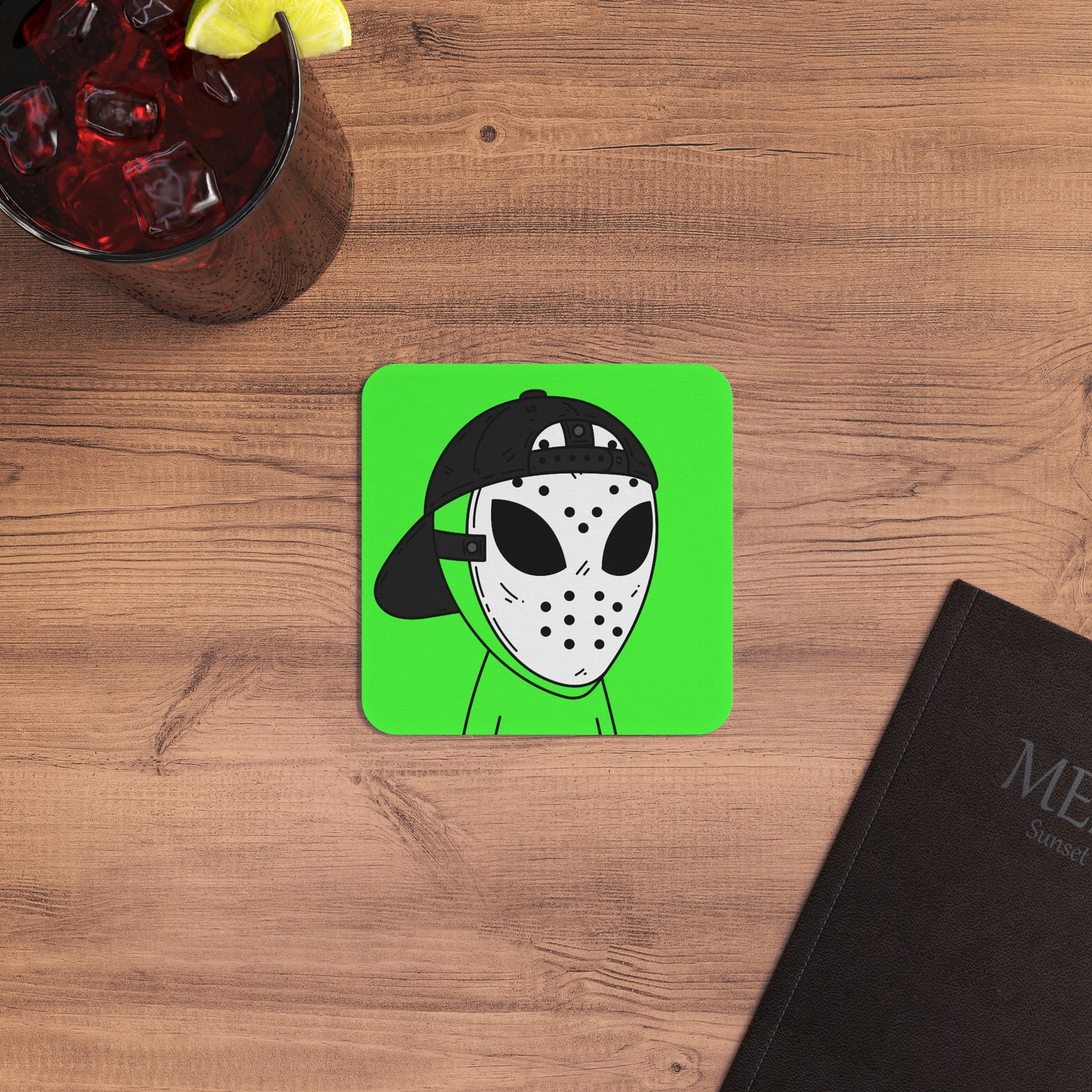 White Hockey Mask Green Alien Visitor Hockey Coasters (50, 100 pcs)