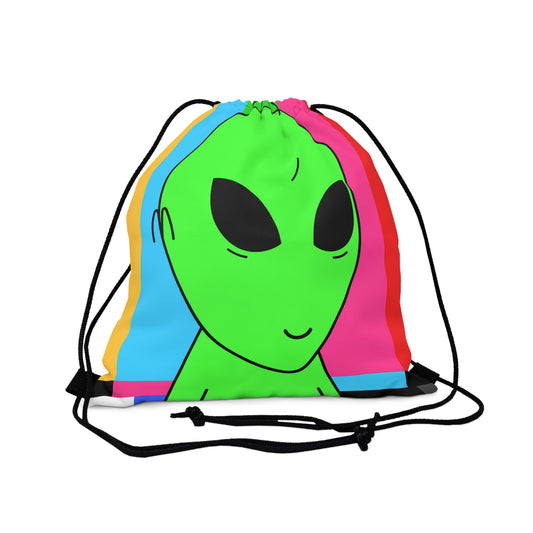 Green Alien Smile Hair Visitor Character Cartoon Comic Outdoor Drawstring Bag