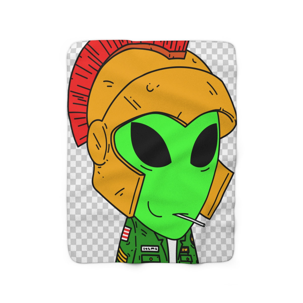 Spartan Helmet Military Jacket Lolipop Mouth Green Alien Visitor Sherpa Fleece Blanket