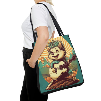 Hedgehog Old Style Classic Guitarist Digital Design Tote Bag (AOP)