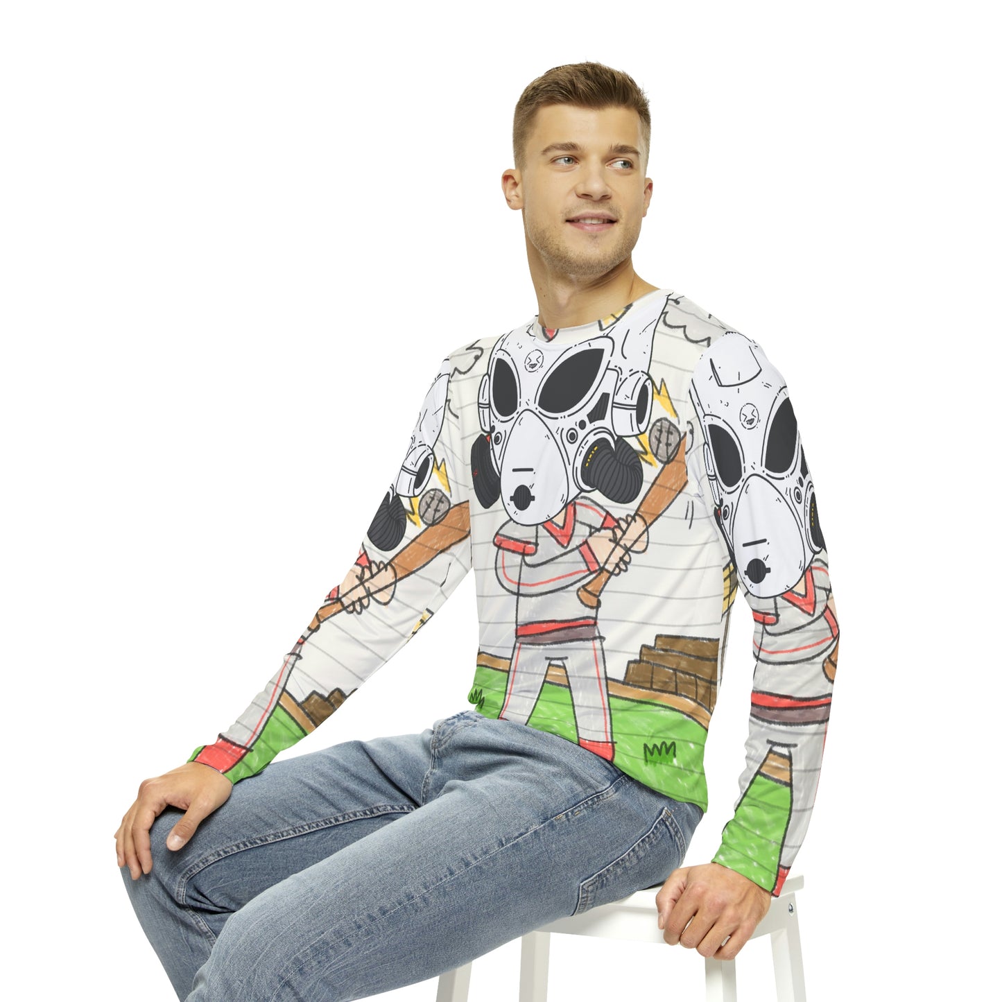 Baseball Robot Space Alien LOL Visitor Ball Game Sport Men's Long Sleeve AOP Shirt