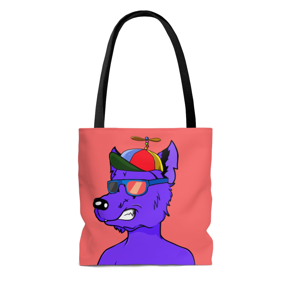 Cyborg Wolf Purple Fur Propeller Hat Colored Sunglasses AOP Tote Bag