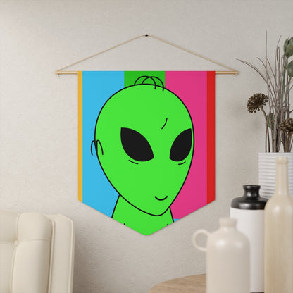 Green Alien Smile Hair Visitor Character Cartoon Comic Pennant