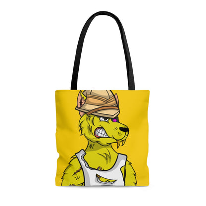 Cyborg Wolve Yellow Fur Ripped Shirt Hard Hat Wolf AOP Tote Bag