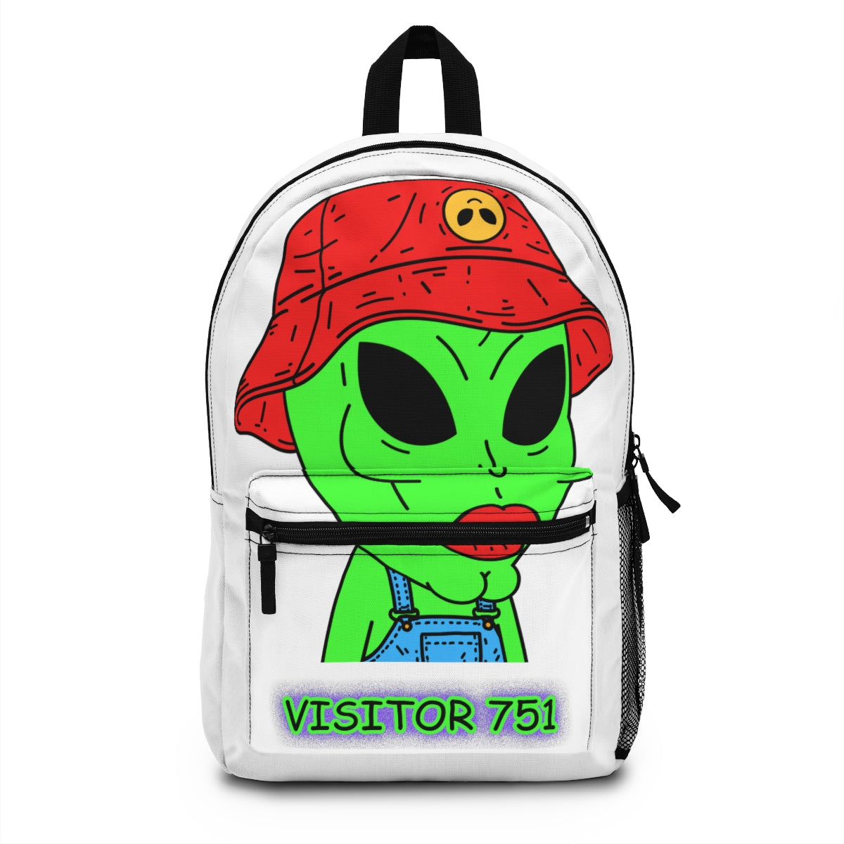 Old Green Alien Strong Chin Red Visi Hat Farmer Trouser Visitor Backpack