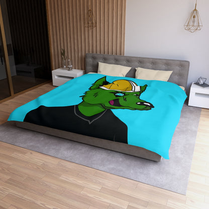 Cyborg Wolve Green Fur Black T Shirt Gold Miner Mining Mine Helmet Blue Bionic Eye Microfiber Duvet Cover