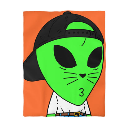 Cat Whiskers Visitor Green Alien Heart Nose Black Cap Microfiber Duvet Cover