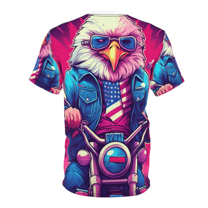 American Bald Eagle Riding Motercycle USA Gang Style Unisex Cut & Sew Tee (AOP)